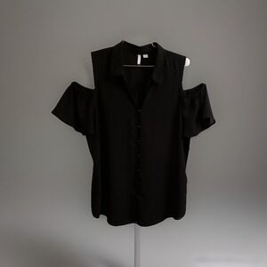 CATO Women's Black Cold Shoulder Lighweight Blouse Size Large